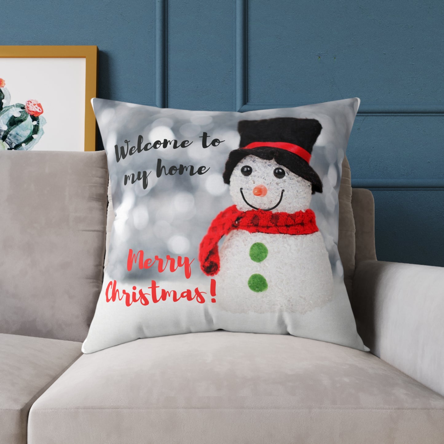 Cojín de poliéster hilado - Feliz Navidad - Muñeco de nieve