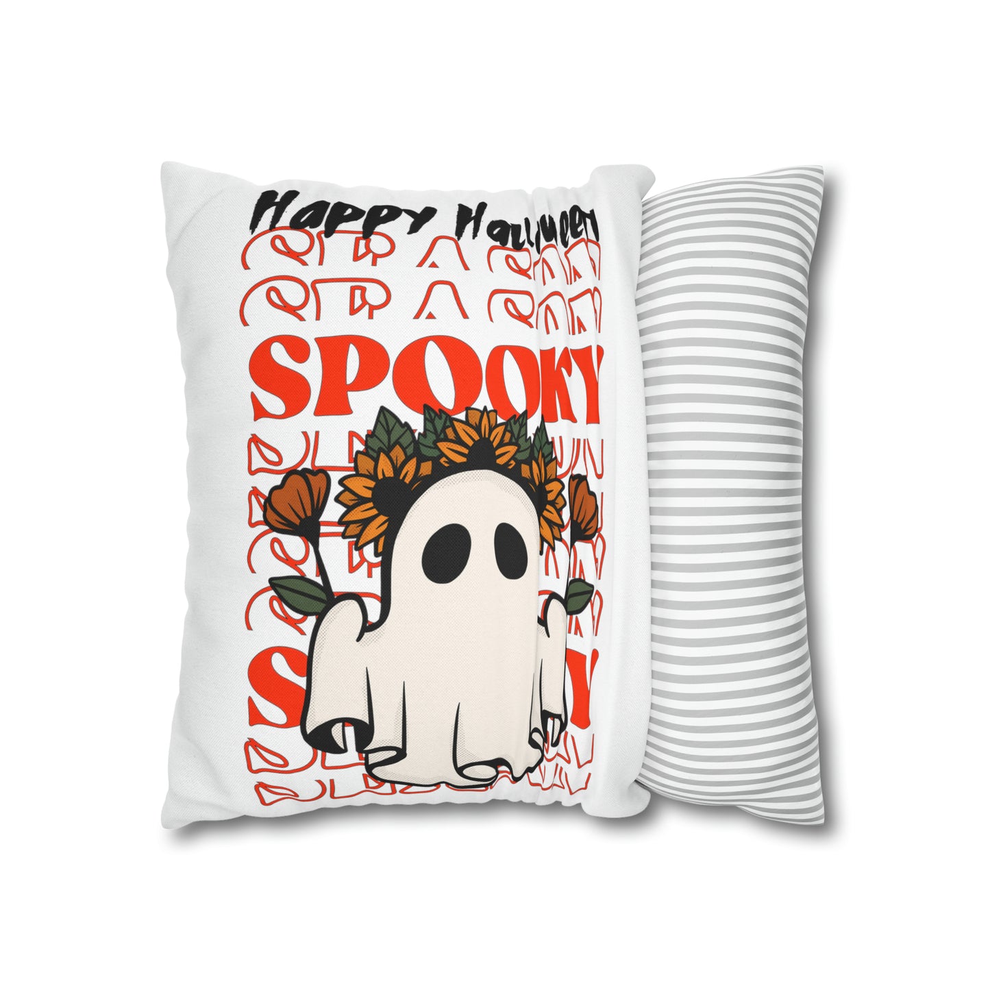 Funda de almohada cuadrada de poliéster hilado - Halloween - Pequeño fantasma - 10/11