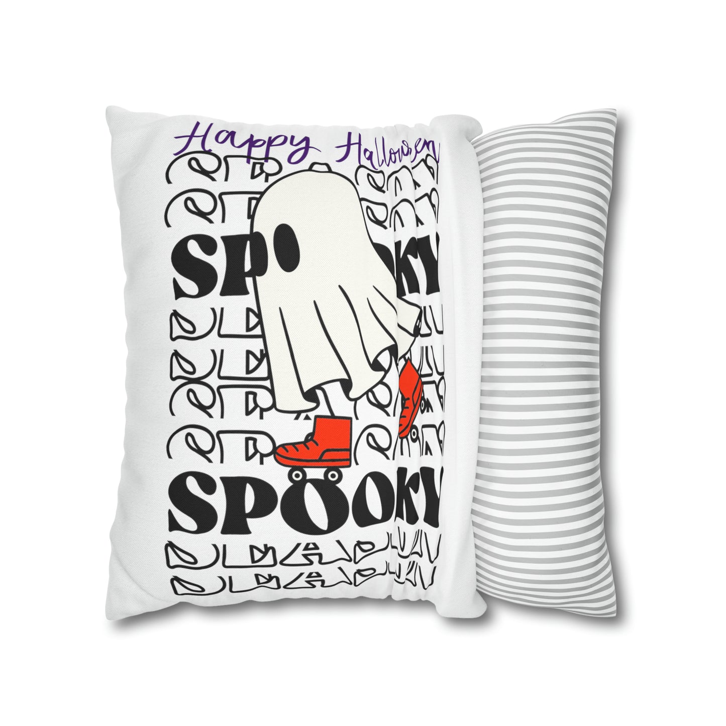 Funda de almohada cuadrada de poliéster hilado - Halloween - Pequeño fantasma - 10/11