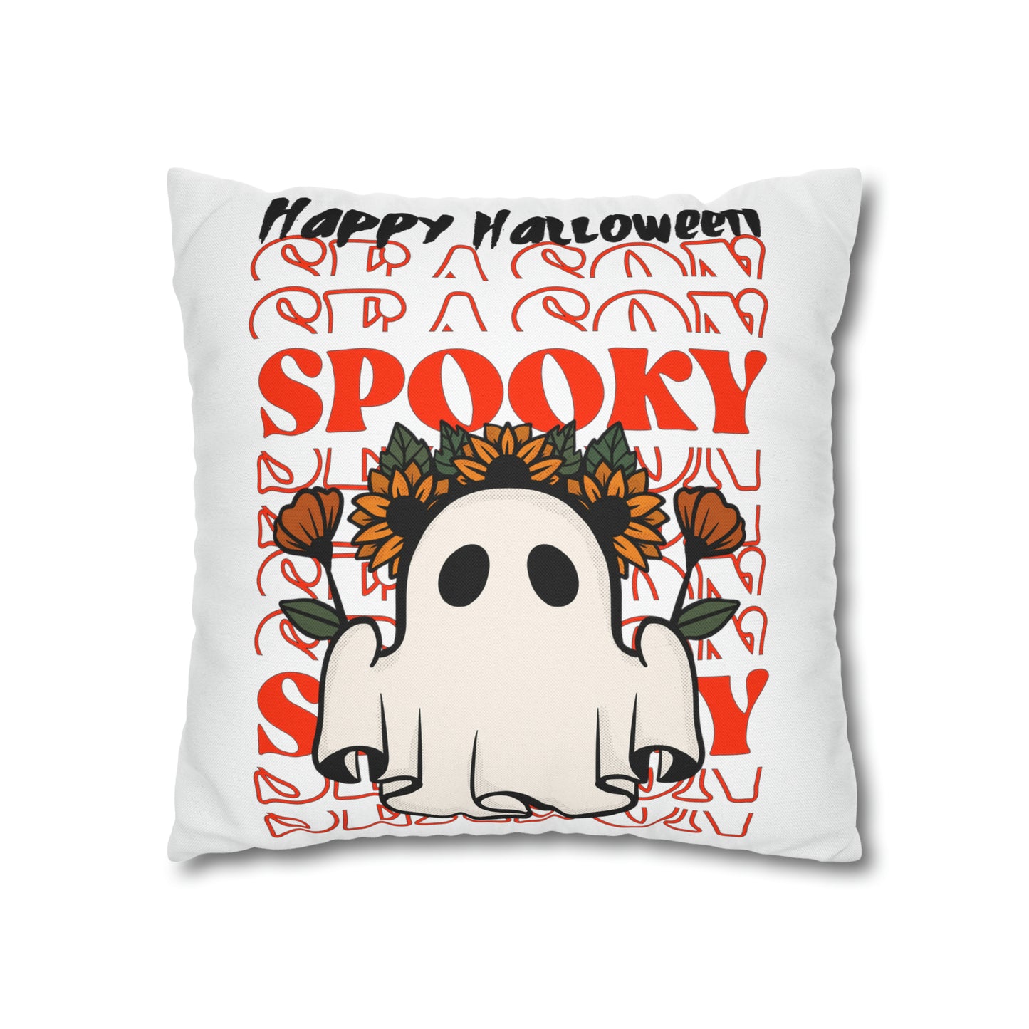 Funda de almohada cuadrada de poliéster hilado - Halloween - Pequeño fantasma - 10/11