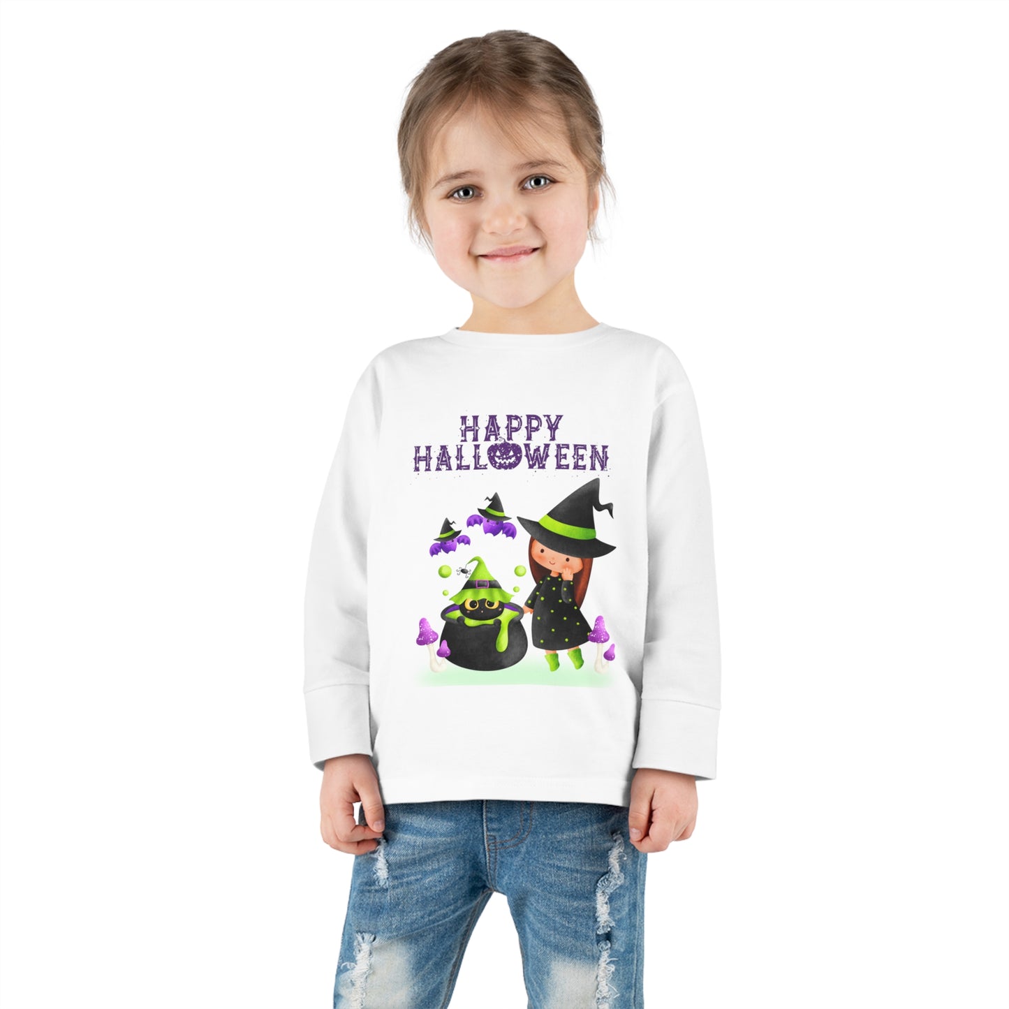 Camiseta de manga larga para niños pequeños - Halloween - Bruja joven - 01