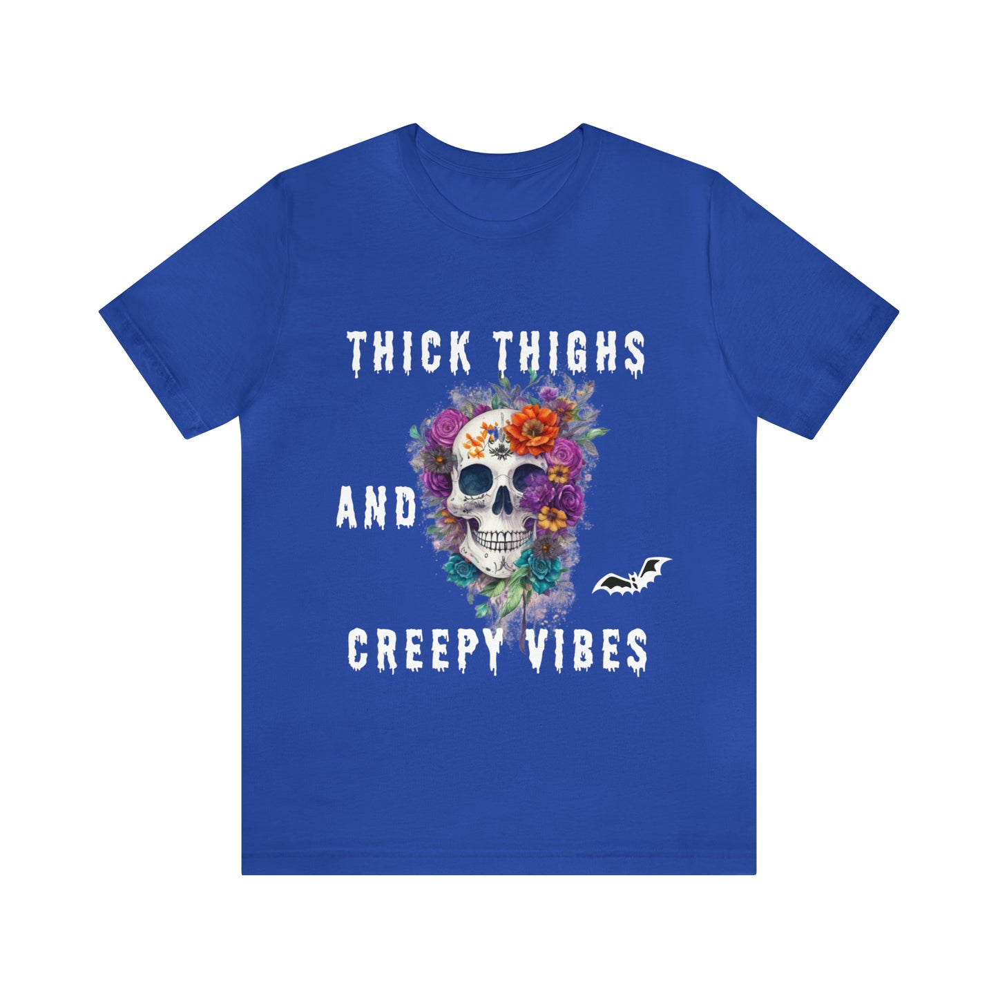 Tee-shirt à manches courtes en jersey unisexe - Crâne et fleurs d'Halloween