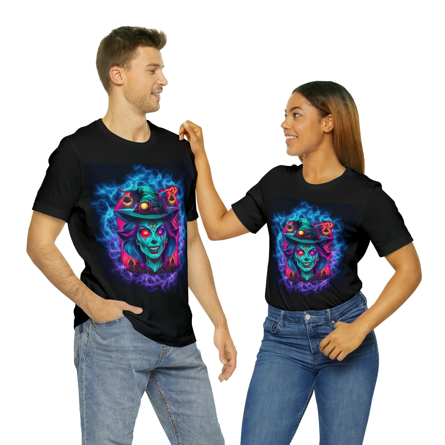 Unisex Jersey Short Sleeve Tee - Halloween Witch Skulls - 05