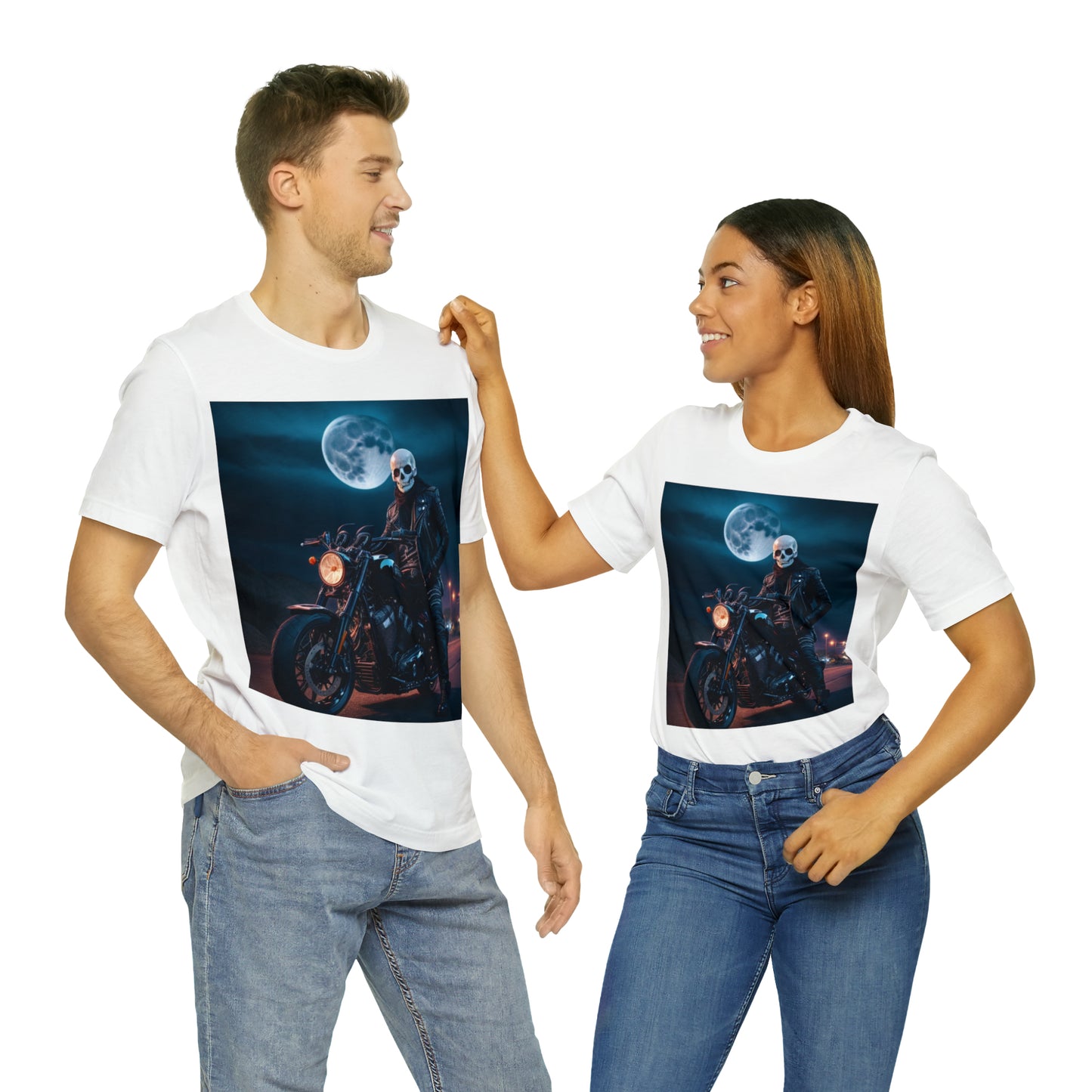 Unisex Jersey Short Sleeve Tee - Halloween Motorcyclist AI - 02