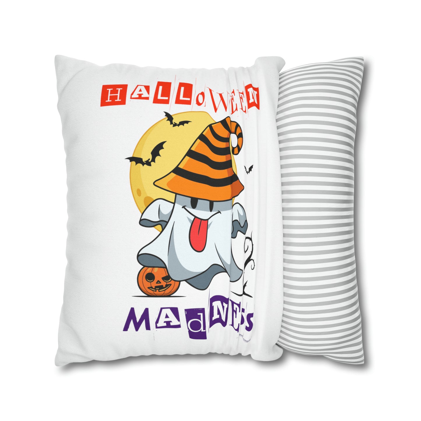 Funda de almohada cuadrada de poliéster hilado - Halloween - Pequeño fantasma - 09/04