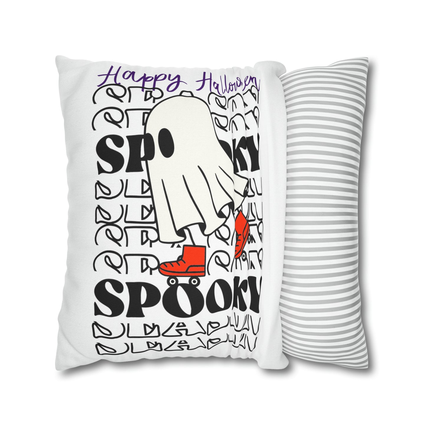 Funda de almohada cuadrada de poliéster hilado - Halloween - Pequeño fantasma - 10/11