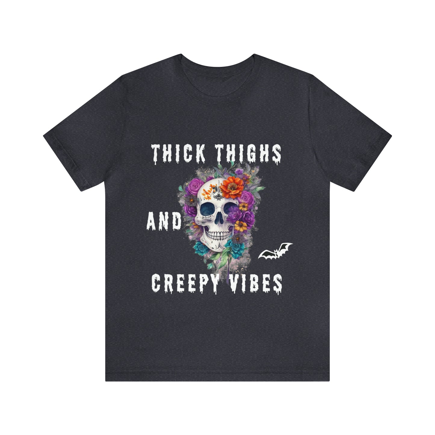 Tee-shirt à manches courtes en jersey unisexe - Crâne et fleurs d'Halloween