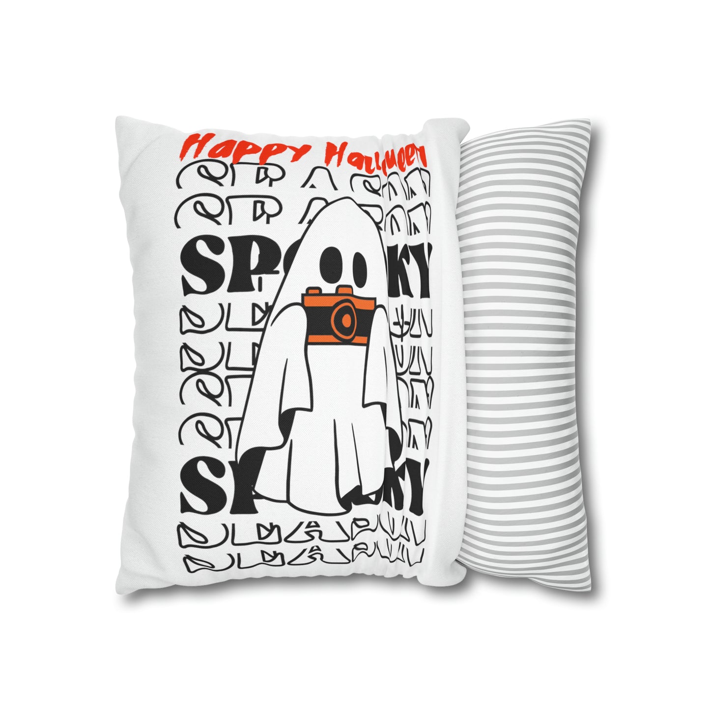 Funda de almohada cuadrada de poliéster hilado - Halloween - Pequeño fantasma - 08/06