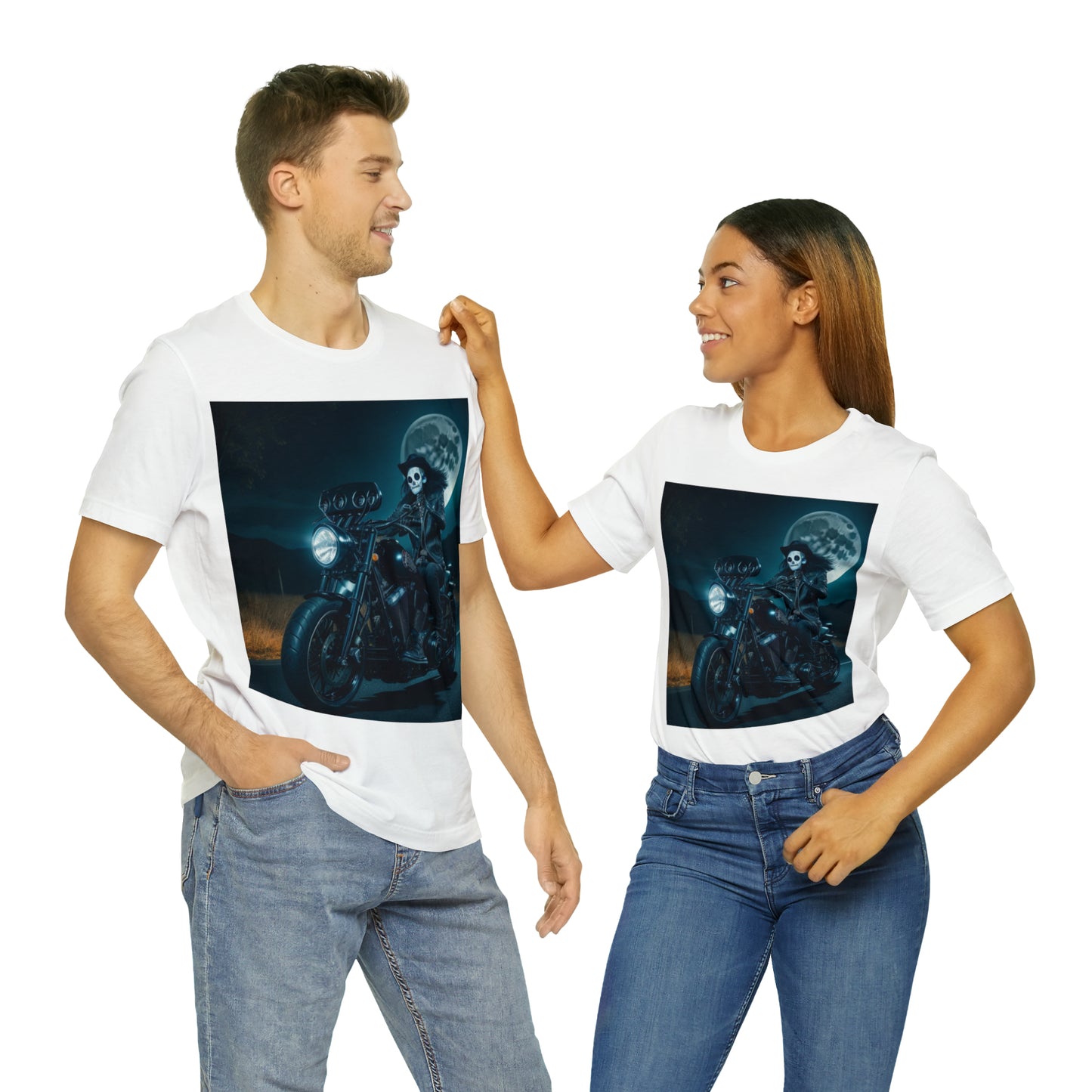 Camiseta de manga corta Unisex Jersey - Motociclista de Halloween AI - 01