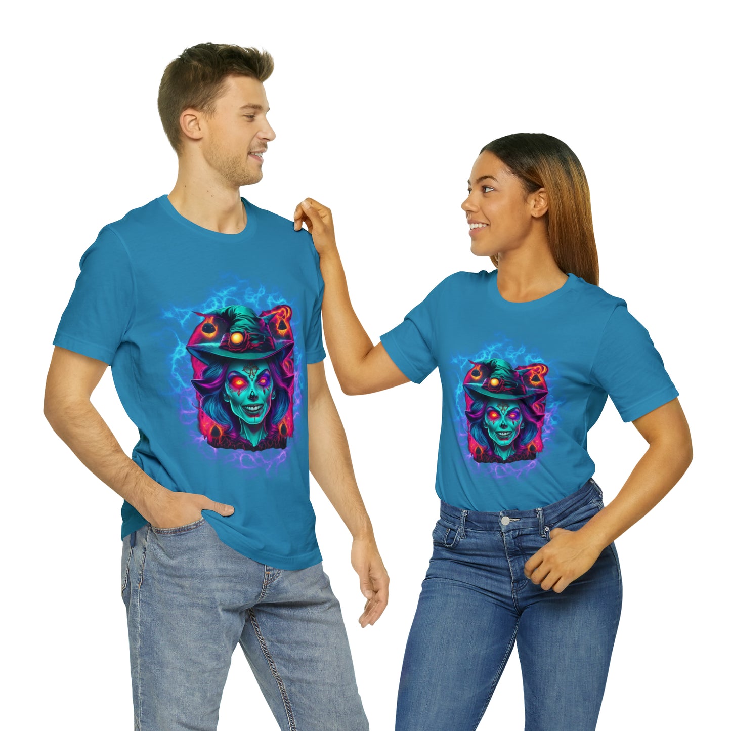 Unisex Jersey Short Sleeve Tee - Halloween Witch Skulls - 05