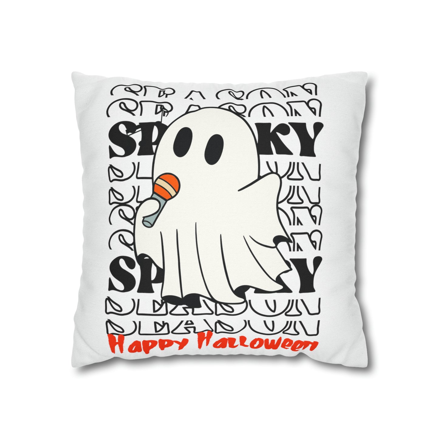 Funda de almohada cuadrada de poliéster hilado - Halloween - Pequeño fantasma - 08/06