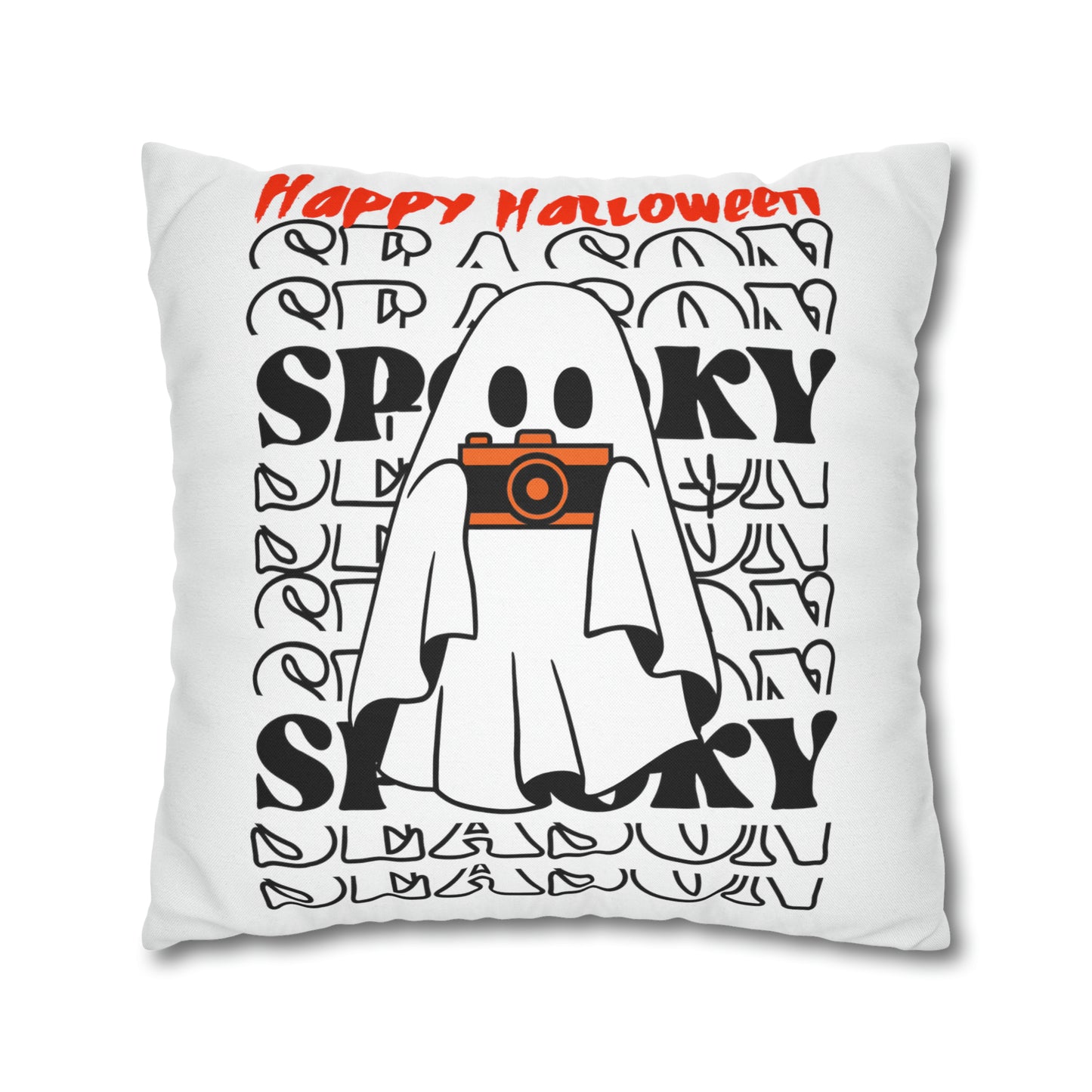 Funda de almohada cuadrada de poliéster hilado - Halloween - Pequeño fantasma - 08/06