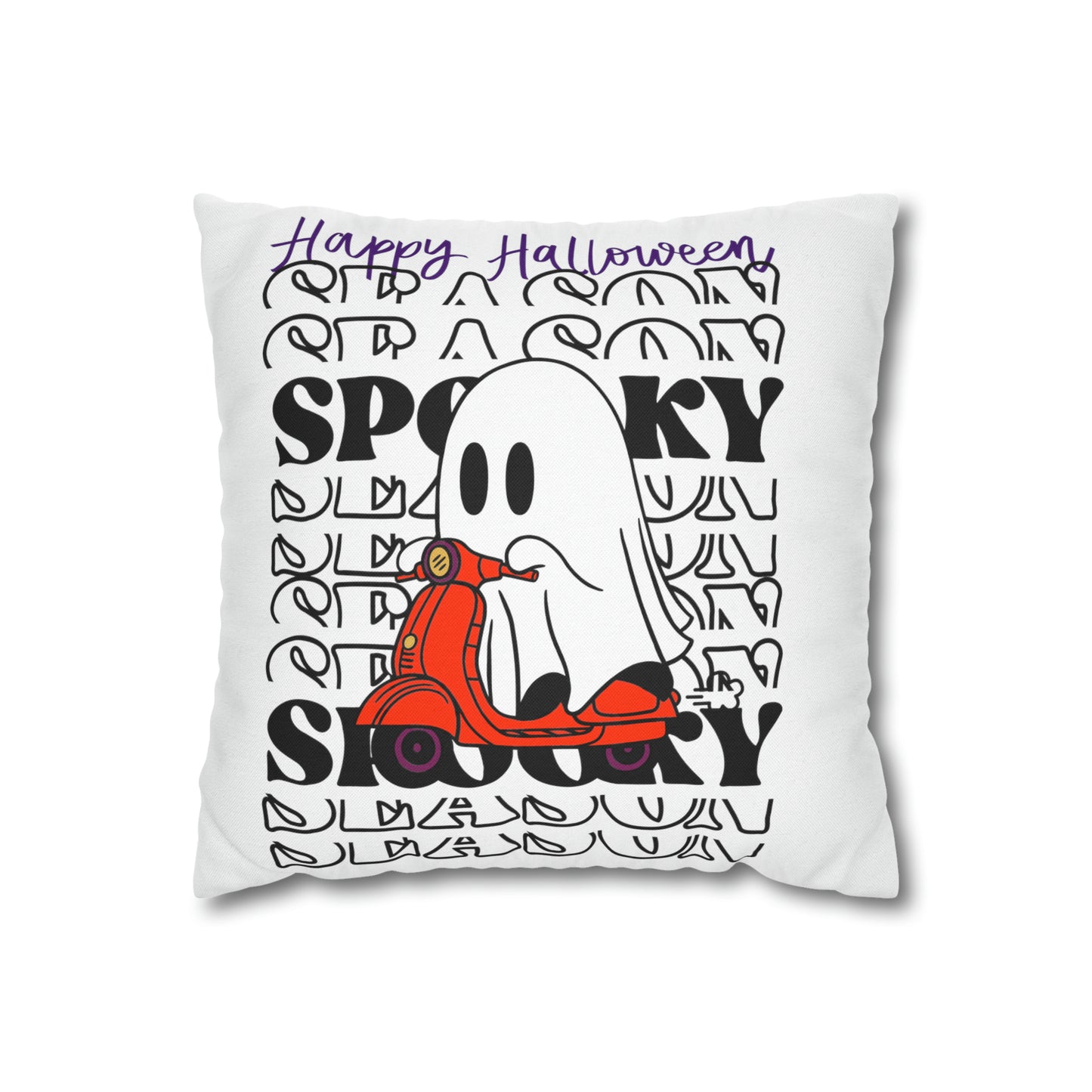 Funda de almohada cuadrada de poliéster hilado - Halloween - Pequeño fantasma - 09/04