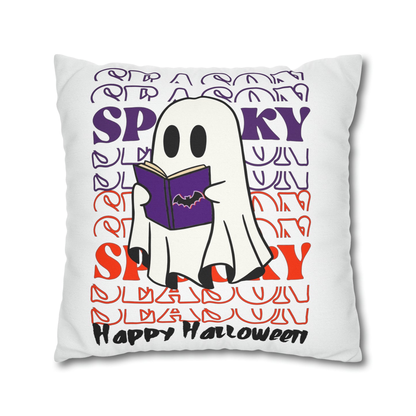 Funda de almohada cuadrada de poliéster hilado - Halloween - Pequeño fantasma - 05/07