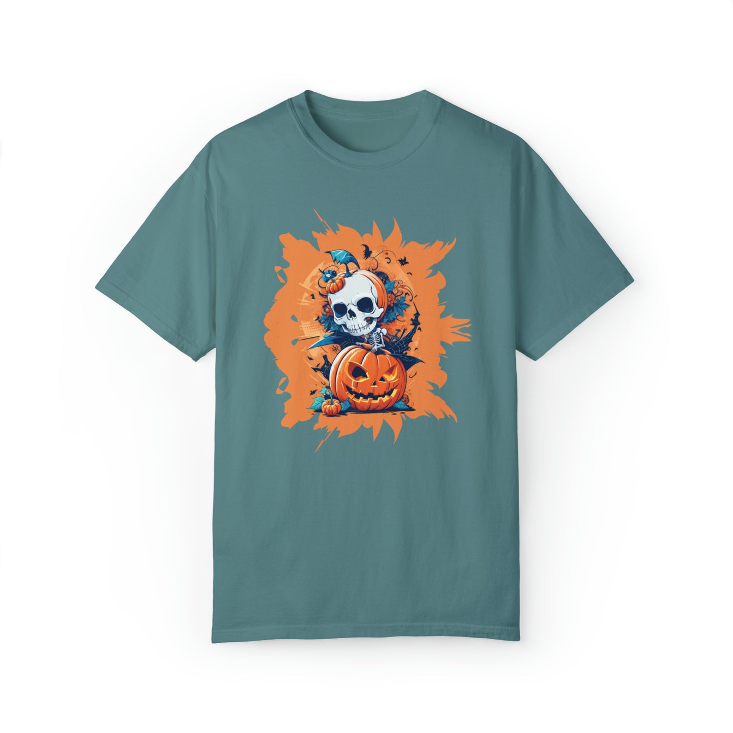 Unisex Garment-Dyed T-shirt - Halloween -  Skull and pumpkins