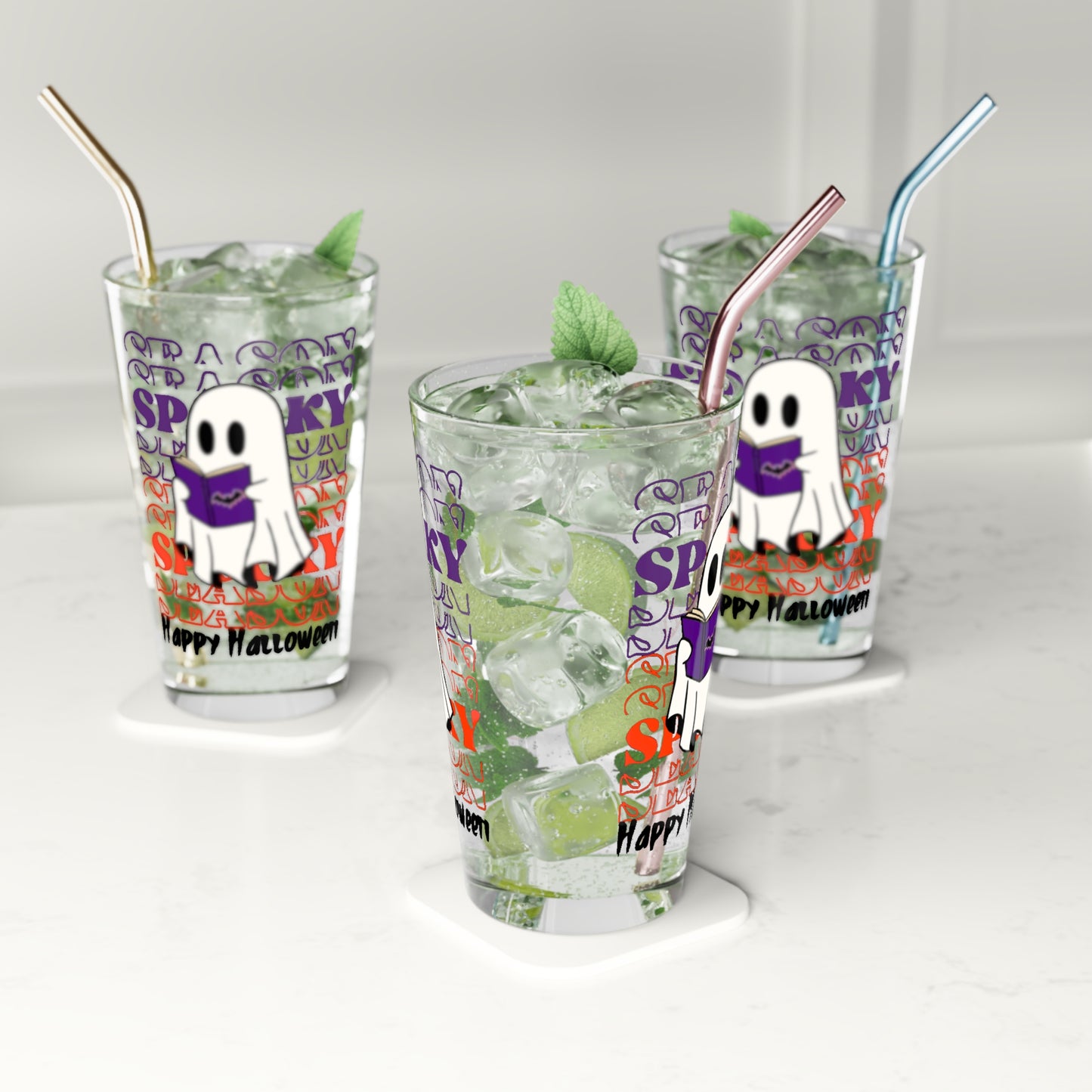 Vaso de pinta, 16 oz - Halloween - Pequeño fantasma - 07