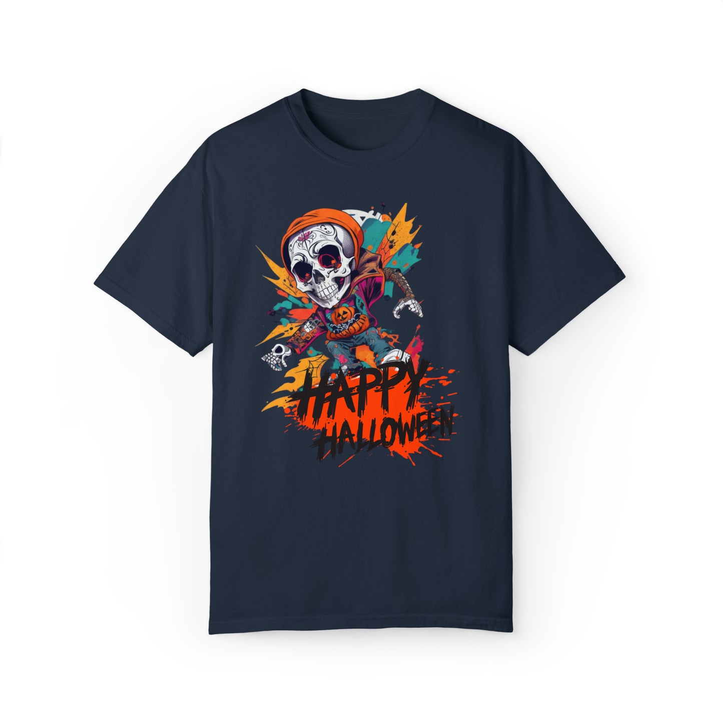 Camiseta unisex teñida en prenda - Halloween - Calavera joven