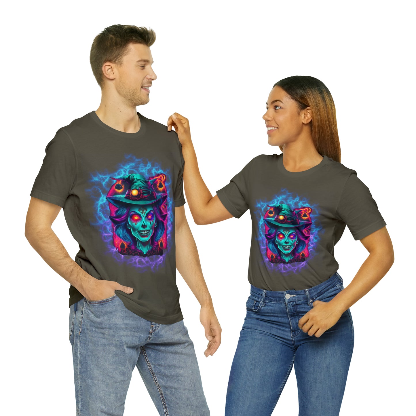 Unisex Jersey Short Sleeve Tee - Halloween Witch Skulls - 05