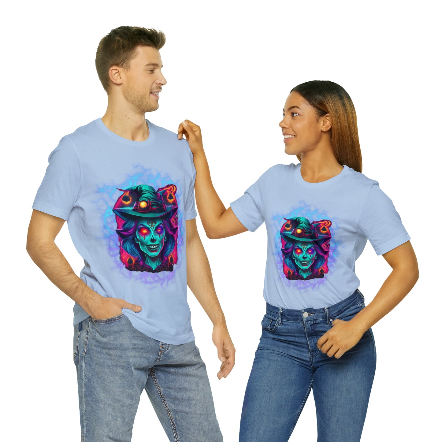 Unisex Jersey Short Sleeve Tee - Halloween Witch Skulls - 05