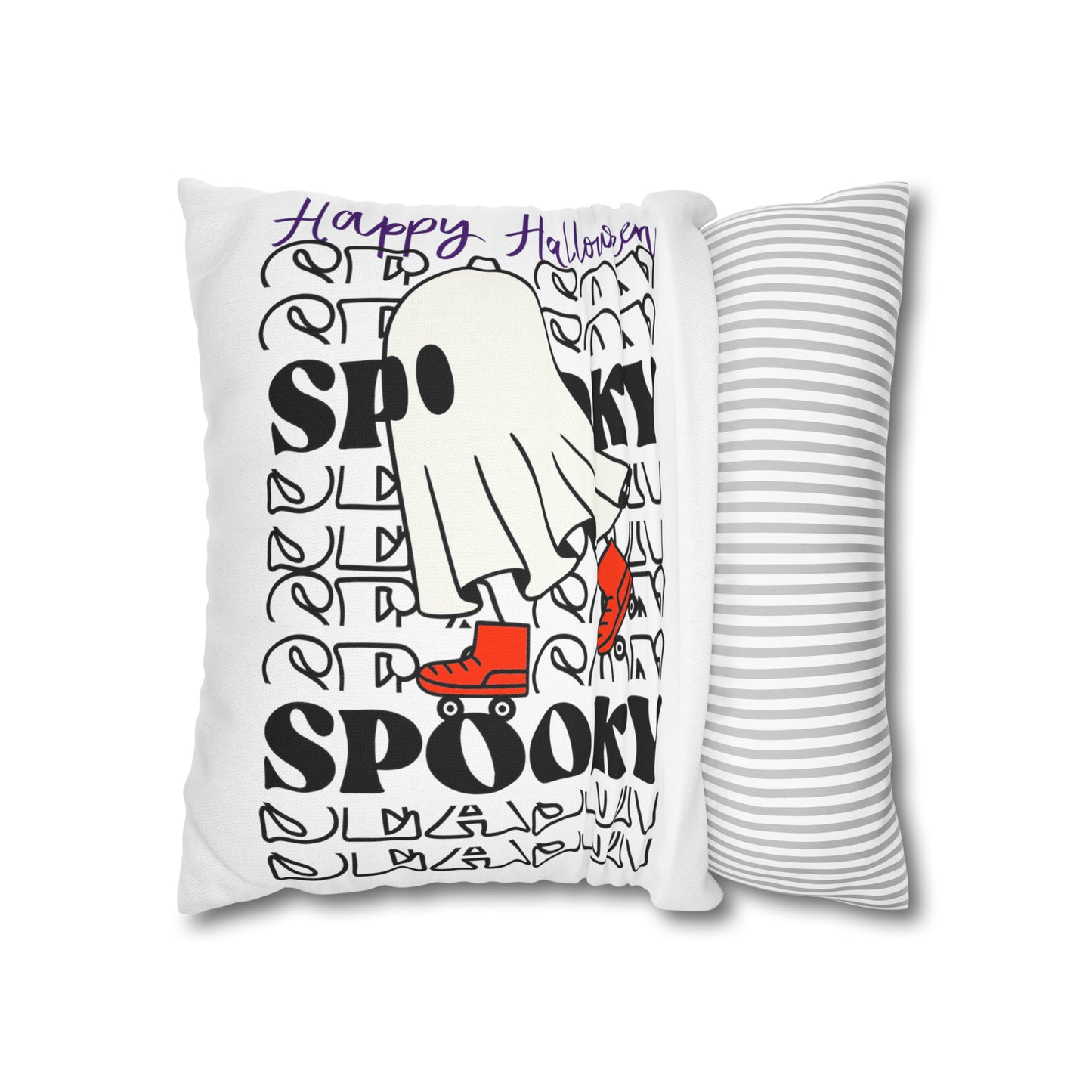 Funda de almohada cuadrada de poliéster hilado - Halloween - Pequeño fantasma - 10/11