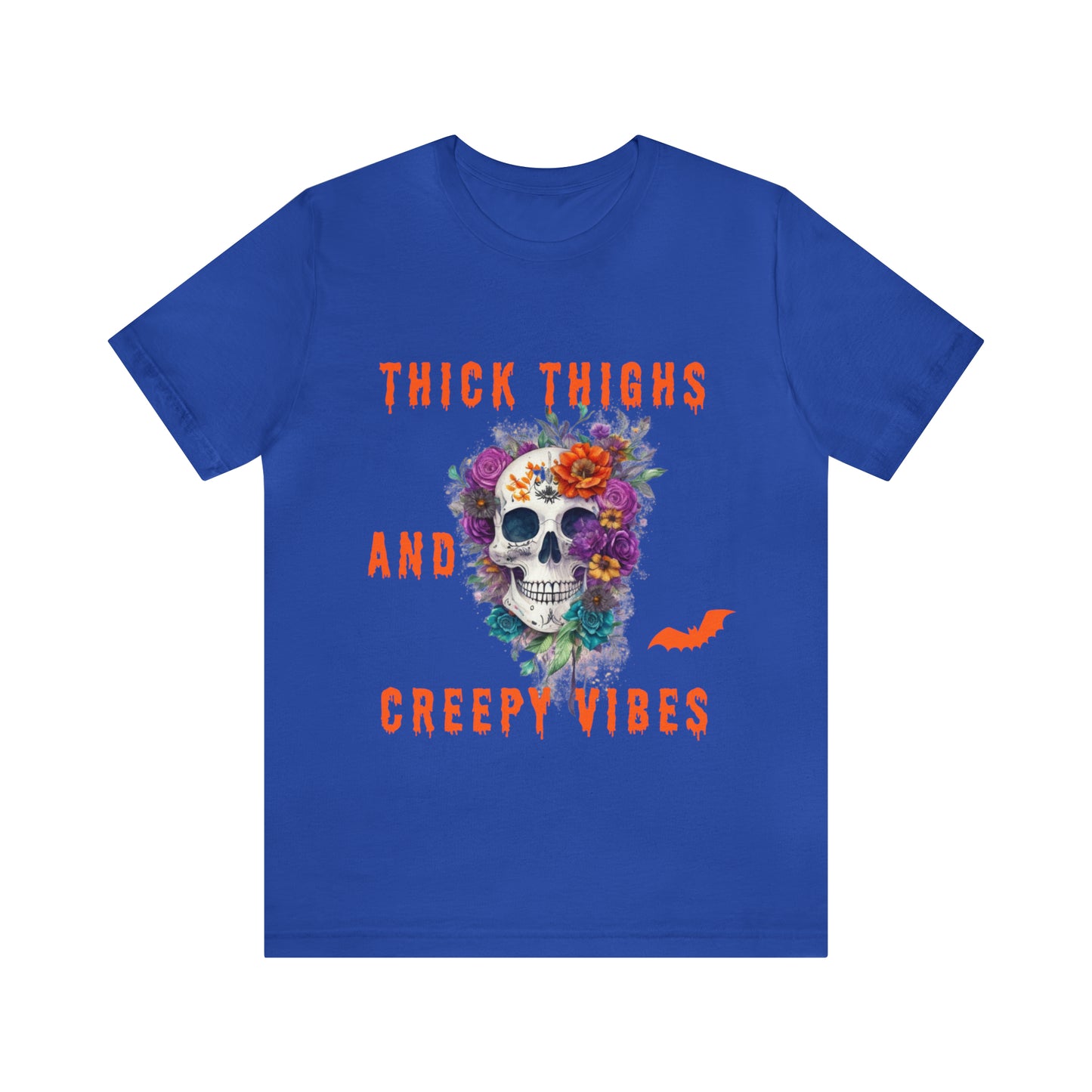Tee-shirt à manches courtes en jersey unisexe - Crâne et fleurs d'Halloween