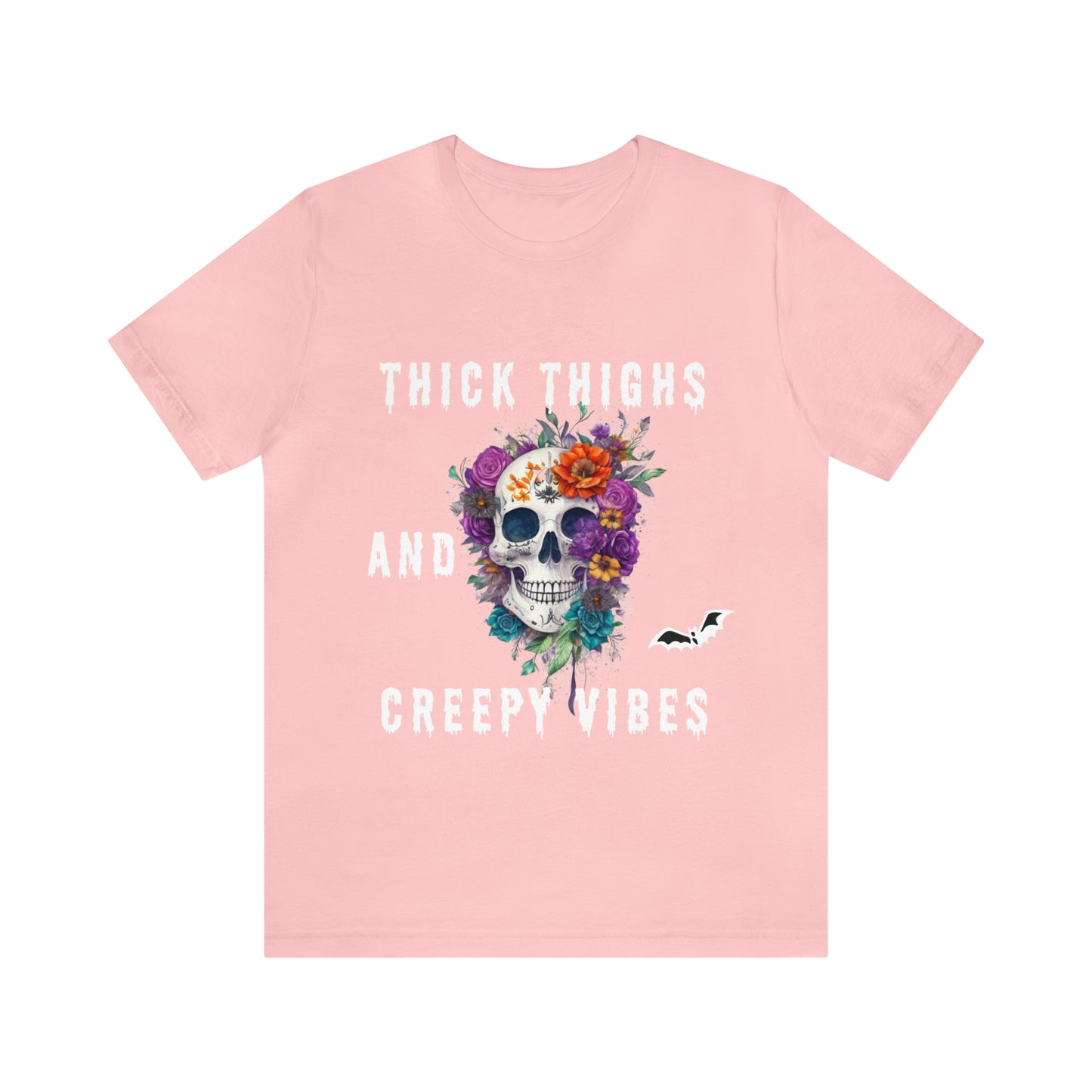 Tee-shirt à manches courtes en jersey unisexe - Crâne et fleurs d'Halloween