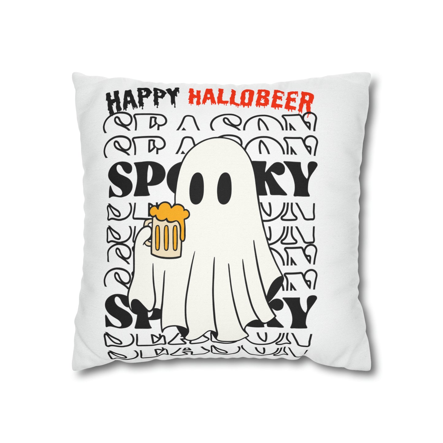 Funda de almohada cuadrada de poliéster hilado - Halloween - Pequeño fantasma - 01/03