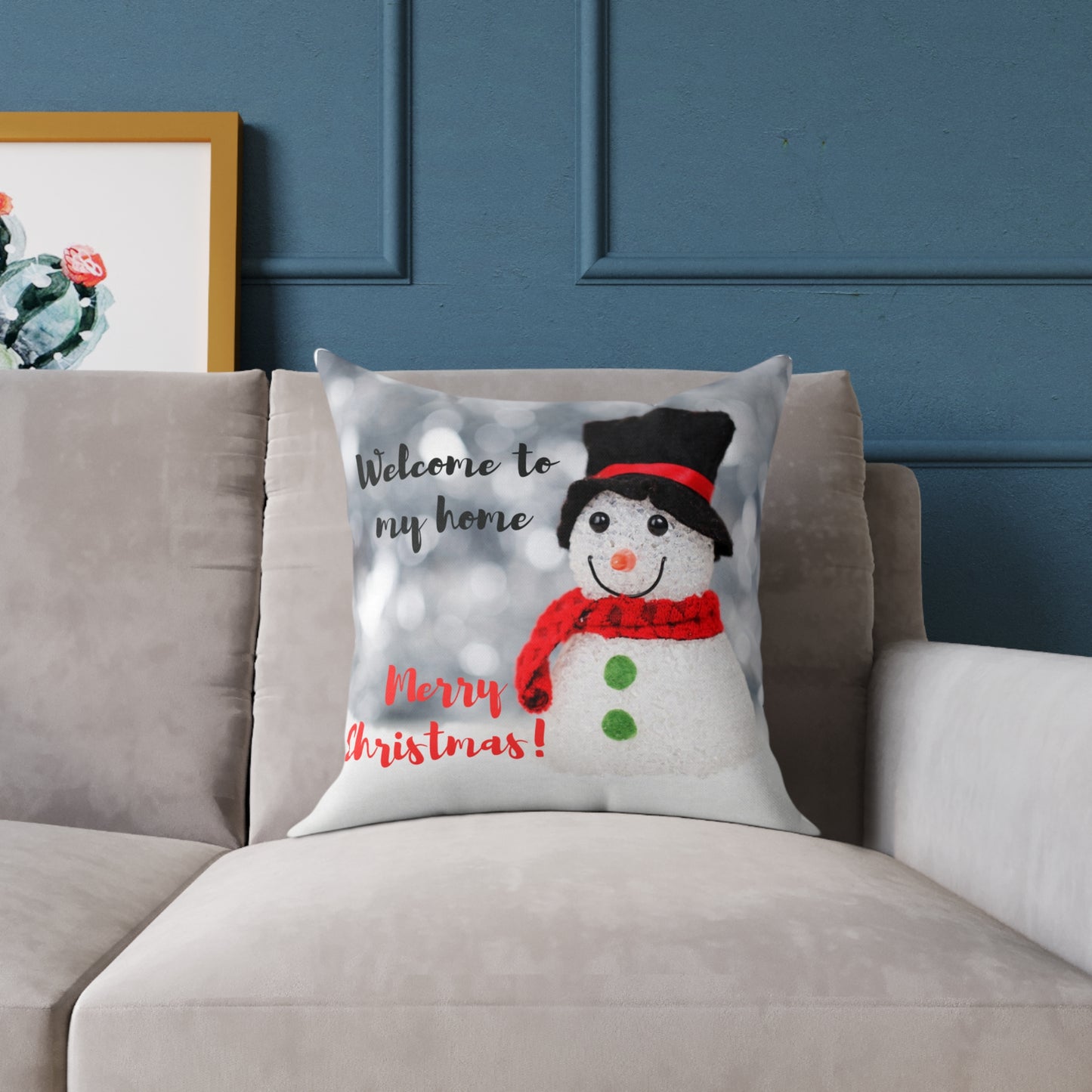 Cojín de poliéster hilado - Feliz Navidad - Muñeco de nieve