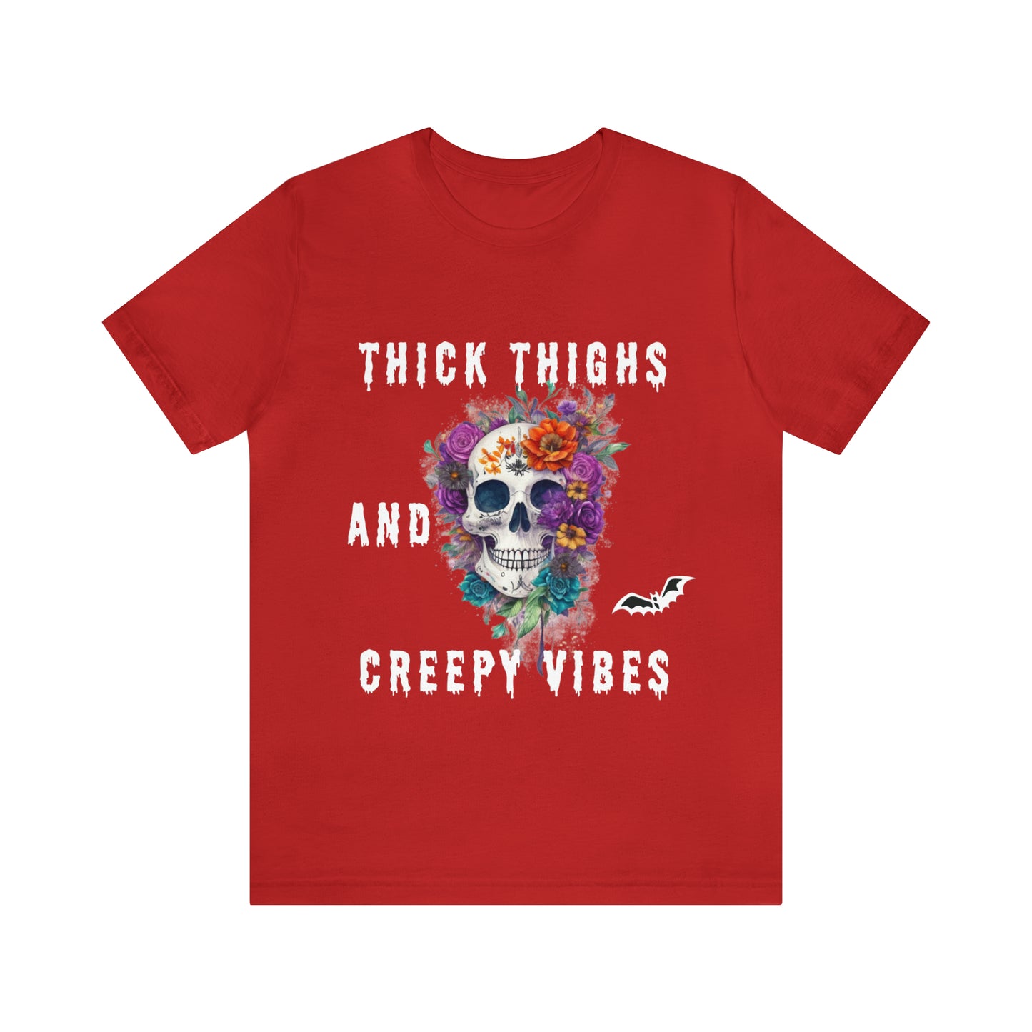 Tee-shirt à manches courtes en jersey unisexe - Crâne et fleurs d'Halloween