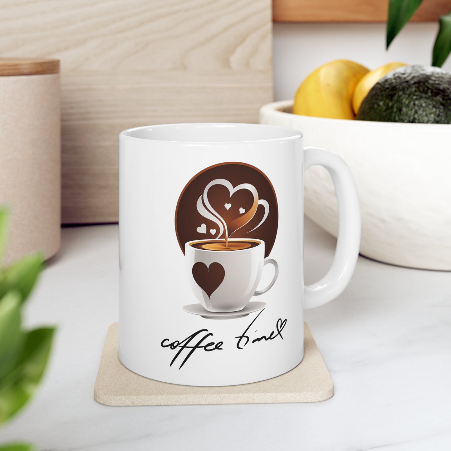Taza de Cerámica 11oz - Café y corazón