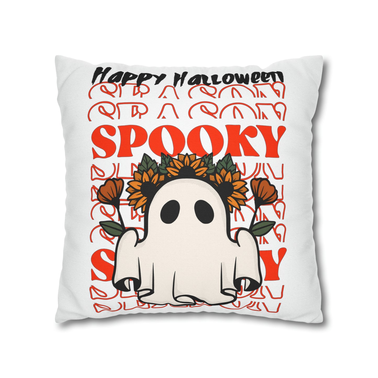 Funda de almohada cuadrada de poliéster hilado - Halloween - Pequeño fantasma - 10/11