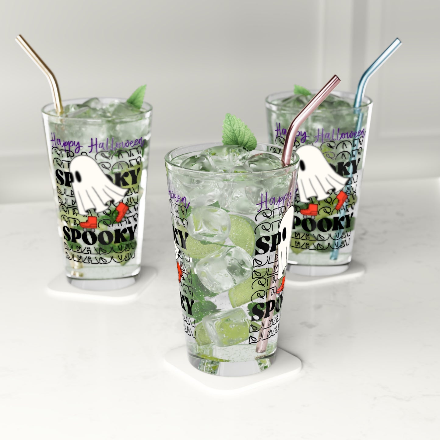Vaso de pinta, 16 oz - Halloween - Pequeño fantasma - 10