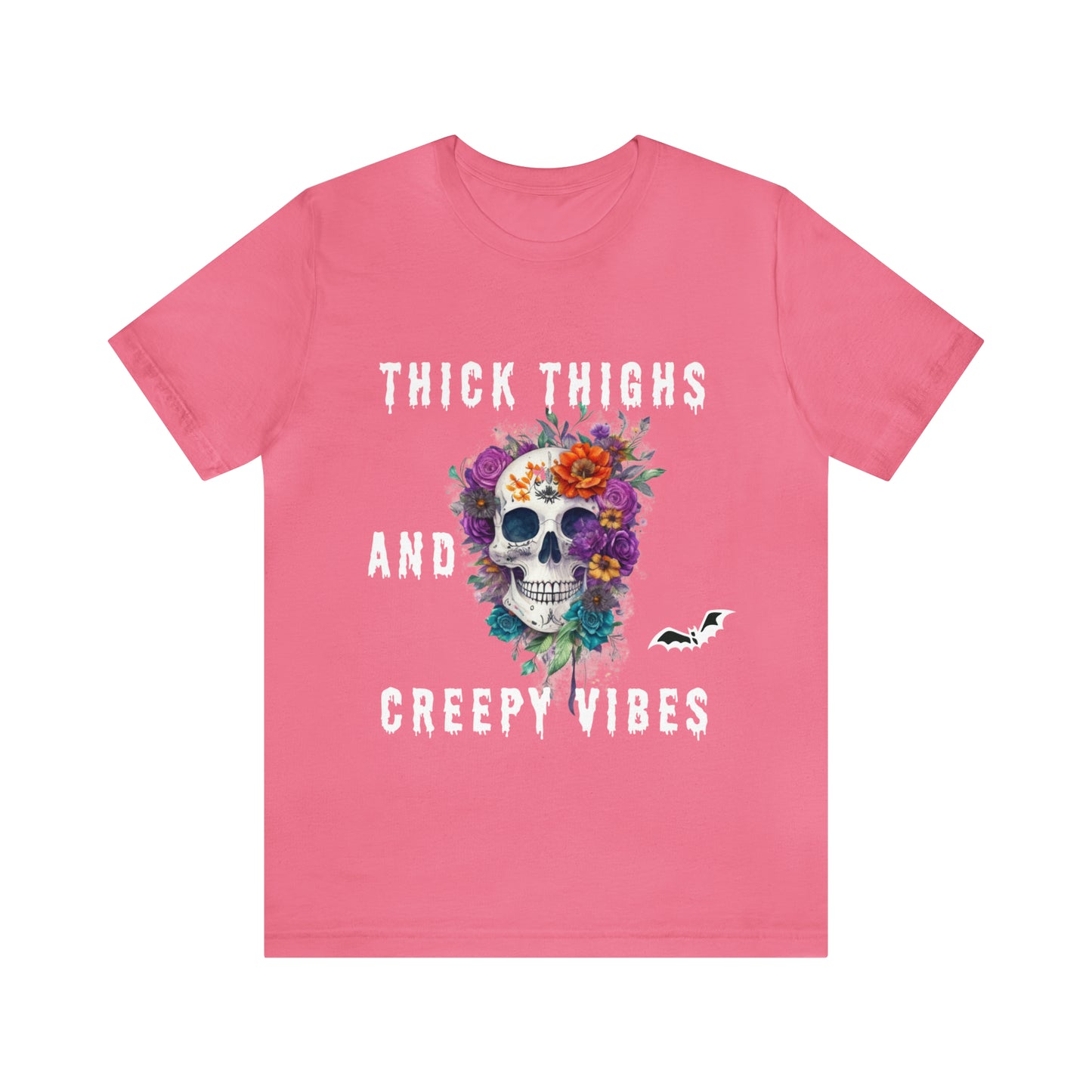Tee-shirt à manches courtes en jersey unisexe - Crâne et fleurs d'Halloween