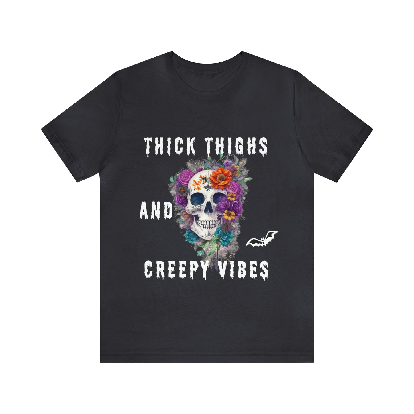 Tee-shirt à manches courtes en jersey unisexe - Crâne et fleurs d'Halloween