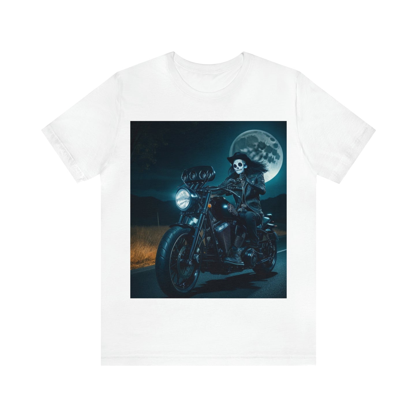 Unisex Jersey Short Sleeve Tee - Halloween Motorcyclist AI - 01