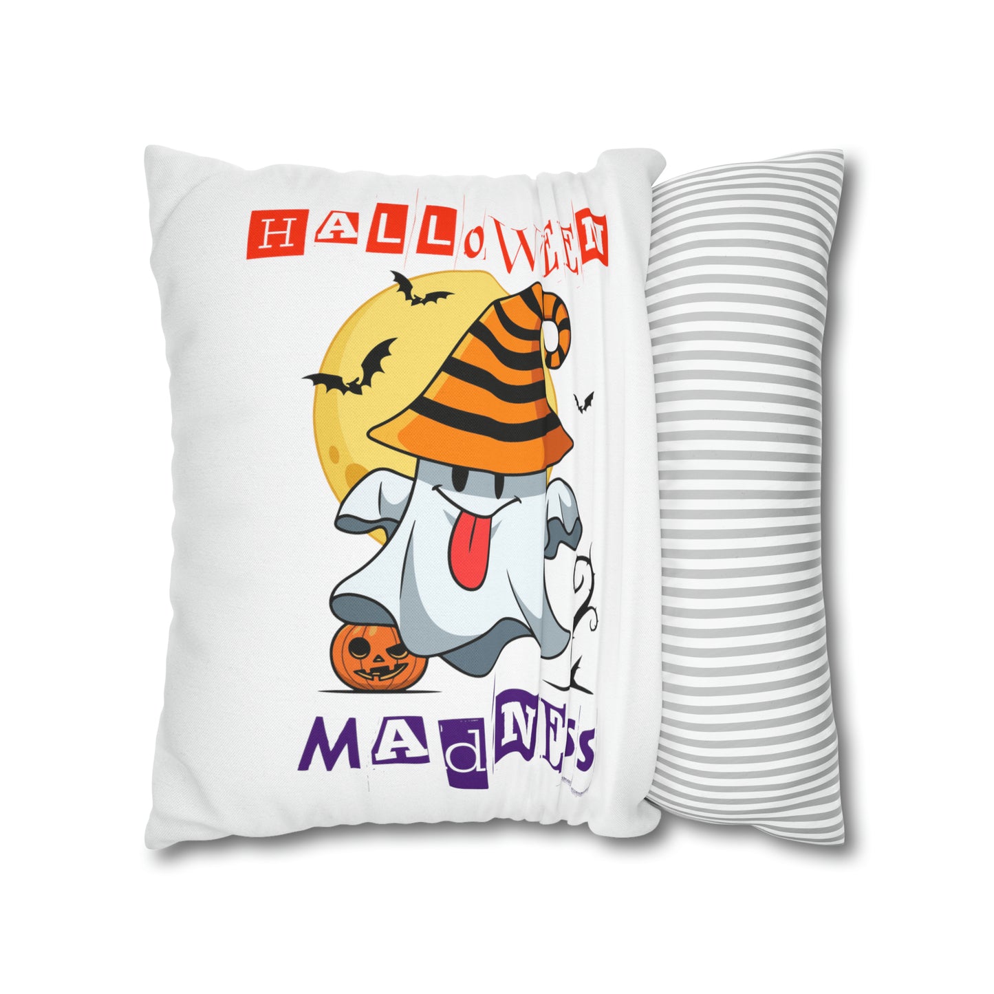 Funda de almohada cuadrada de poliéster hilado - Halloween - Pequeño fantasma - 09/04