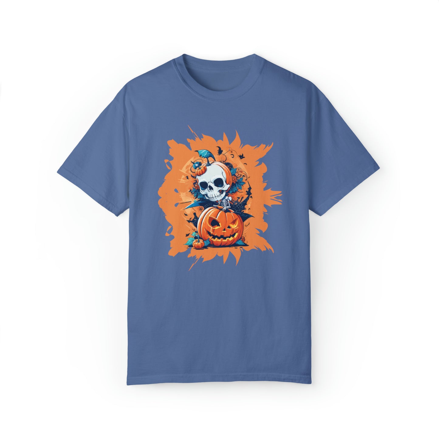 T-shirt unisexe teint en vêtement - Halloween - Crâne et citrouilles