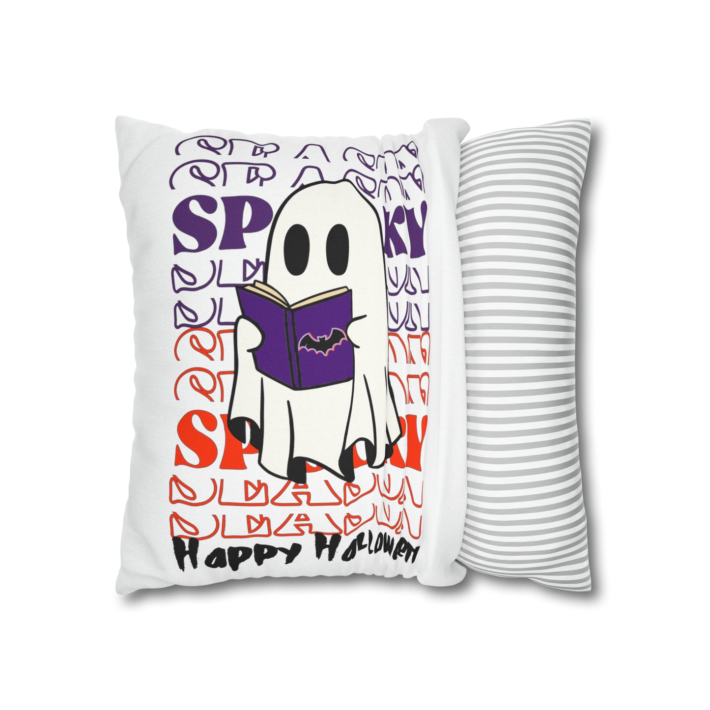 Funda de almohada cuadrada de poliéster hilado - Halloween - Pequeño fantasma - 05/07