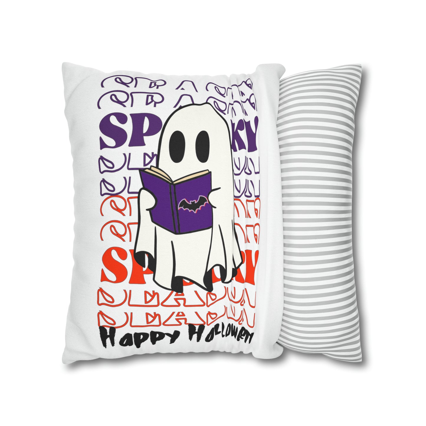 Funda de almohada cuadrada de poliéster hilado - Halloween - Pequeño fantasma - 05/07
