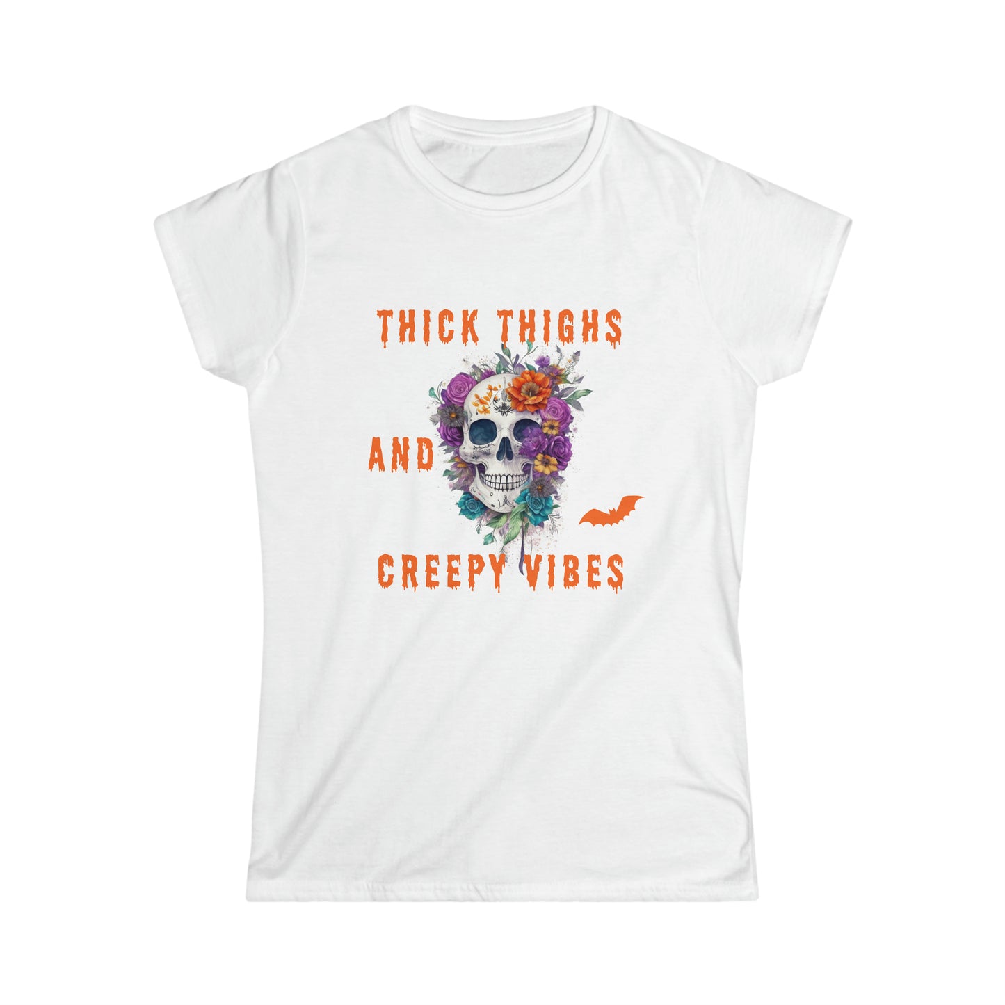 Tee Softstyle Femme - Halloween Crâne et fleurs