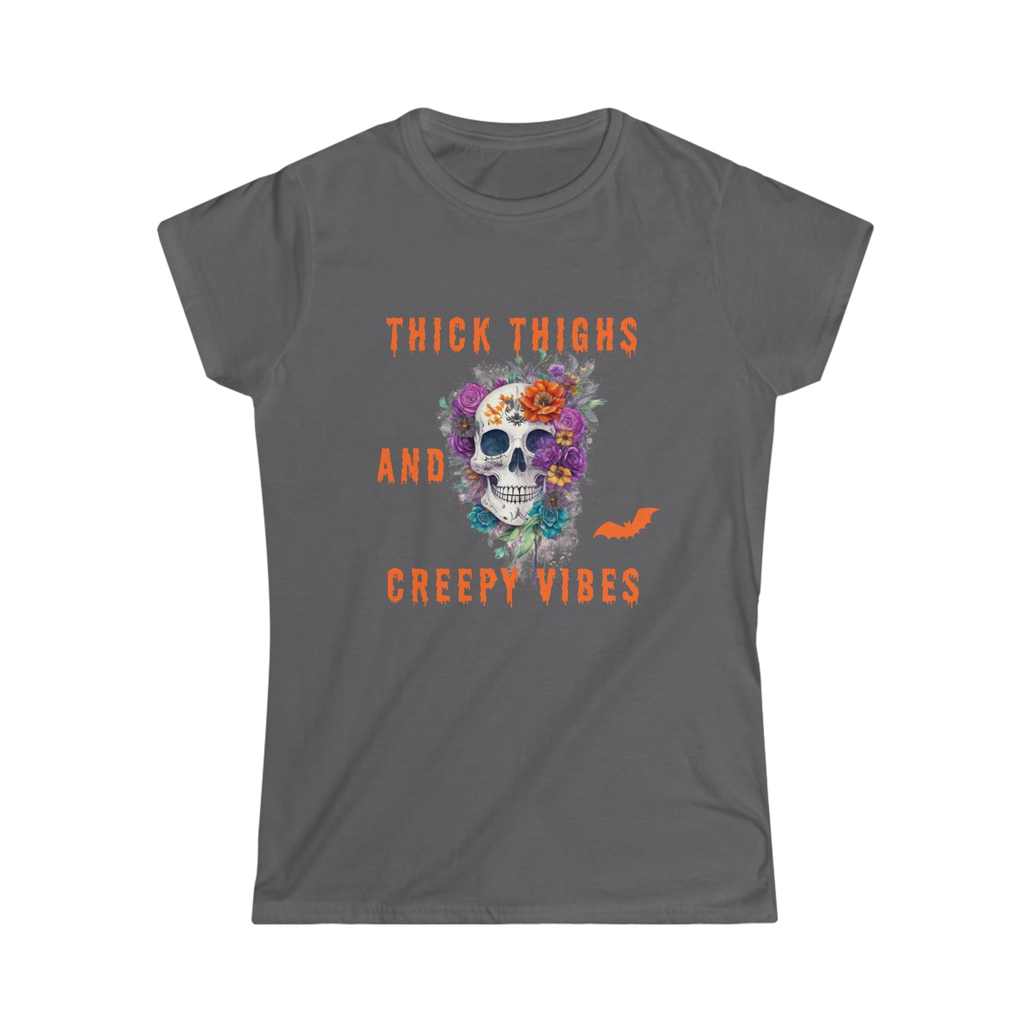 Tee Softstyle Femme - Halloween Crâne et fleurs