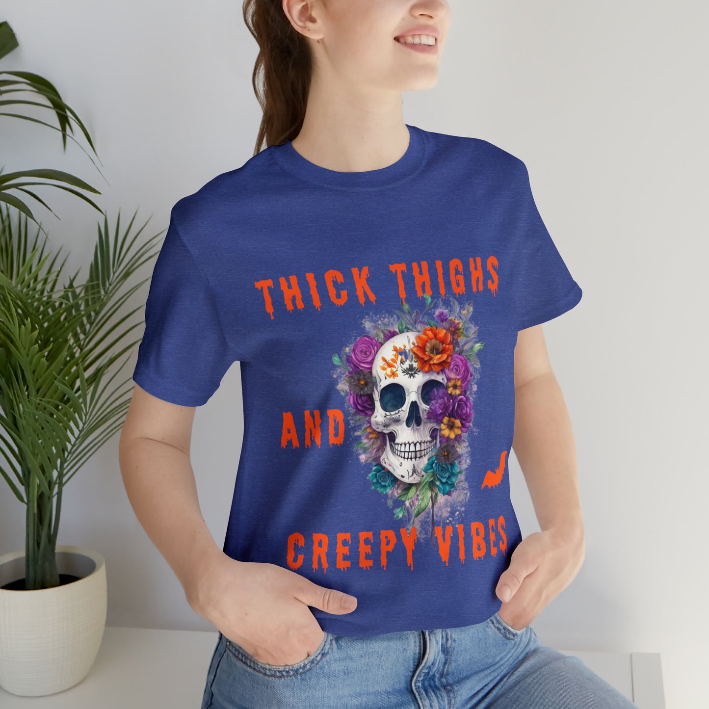 Tee-shirt à manches courtes en jersey unisexe - Crâne et fleurs d'Halloween