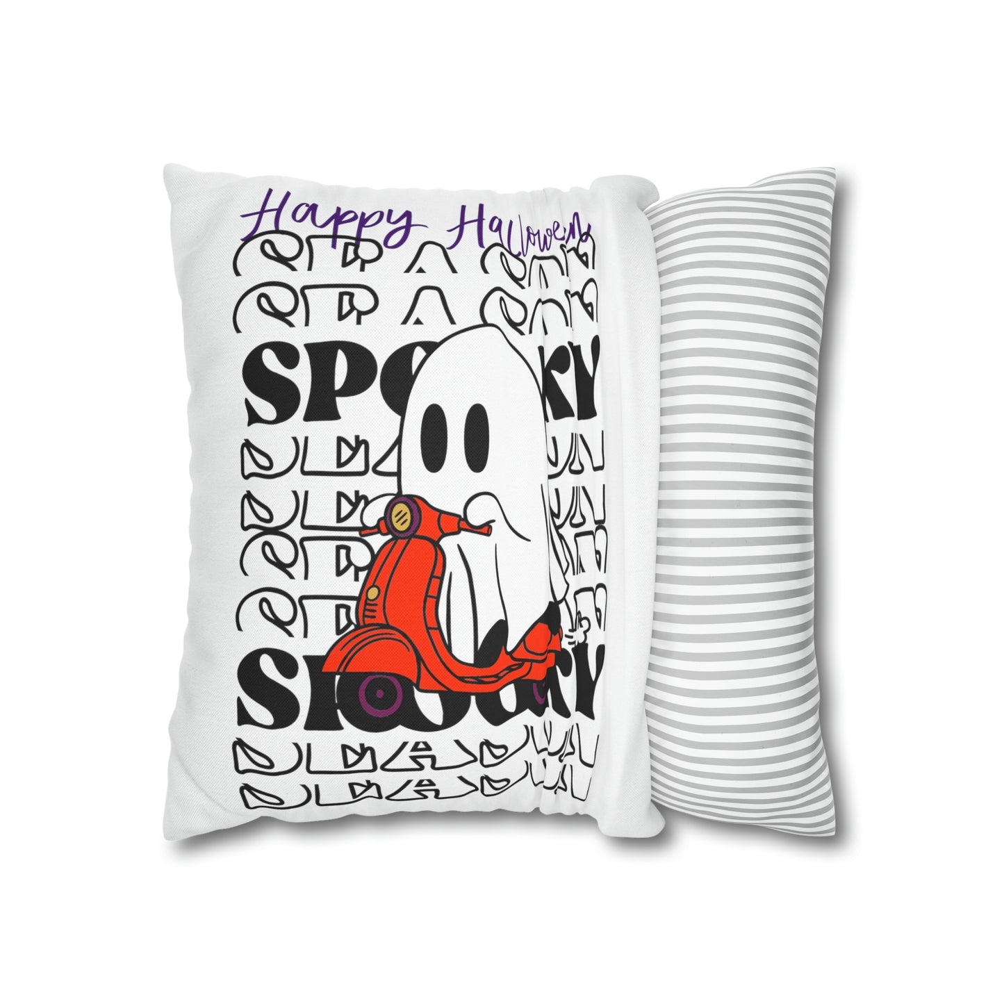 Funda de almohada cuadrada de poliéster hilado - Halloween - Pequeño fantasma - 09/04