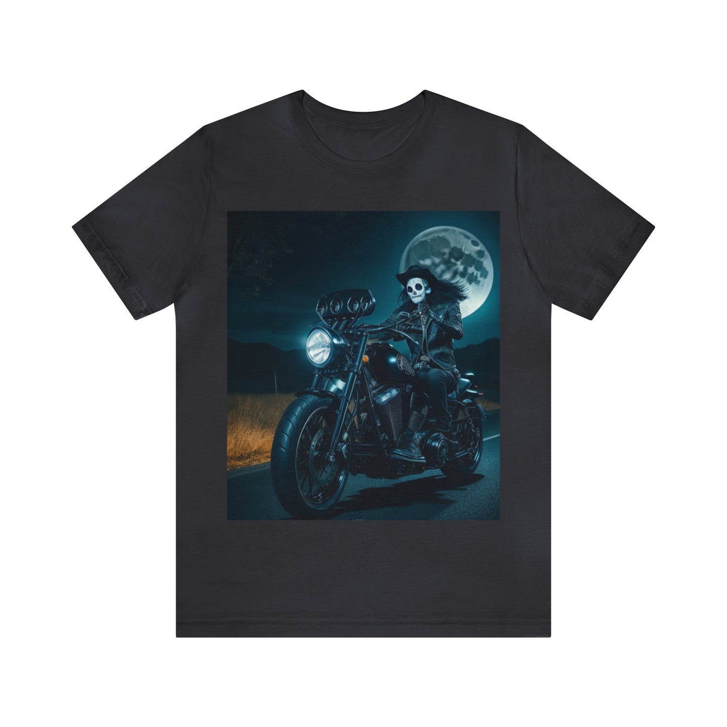 Camiseta de manga corta Unisex Jersey - Motociclista de Halloween AI - 01