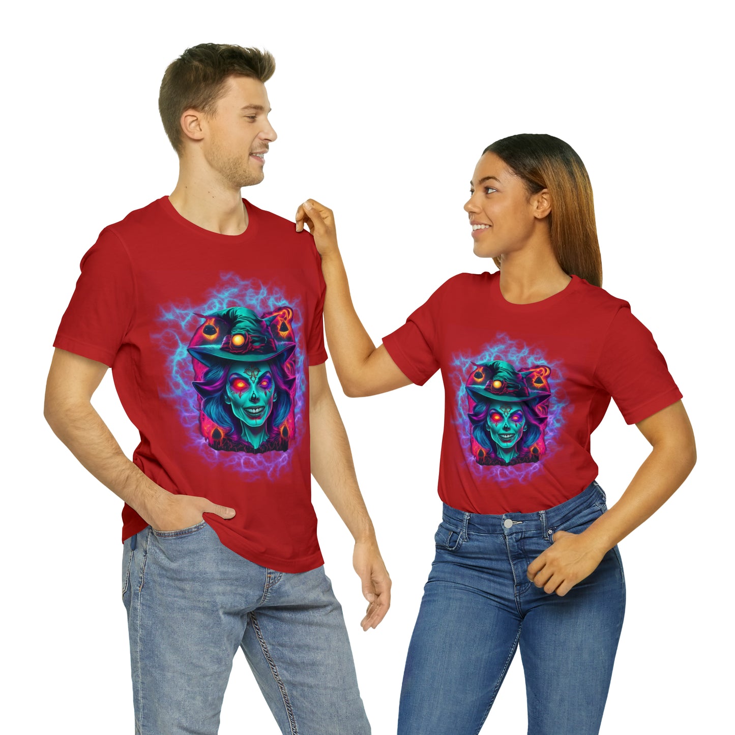 Camiseta de manga corta unisex Jersey - Calaveras de brujas de Halloween - 05
