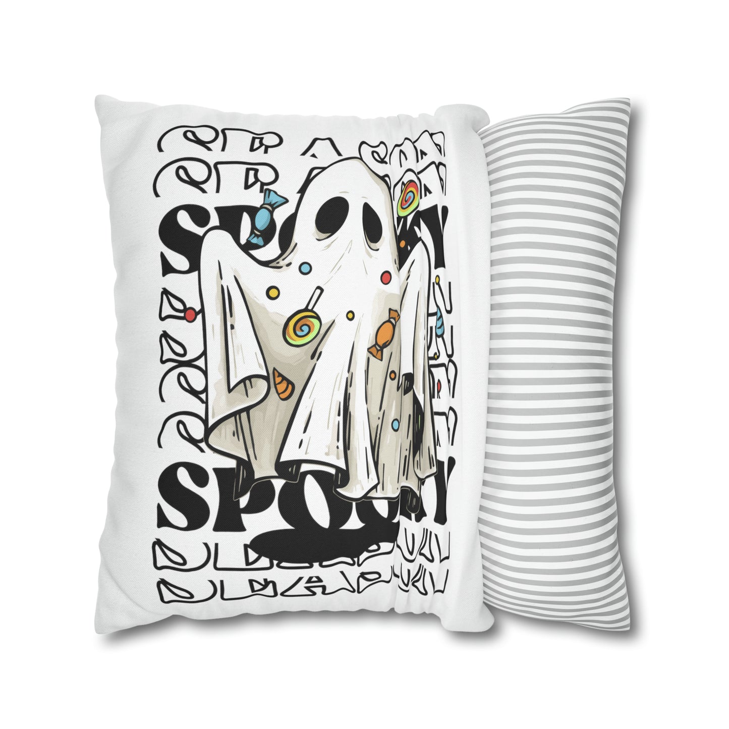 Funda de almohada cuadrada de poliéster hilado - Halloween - Pequeño fantasma - 05/07