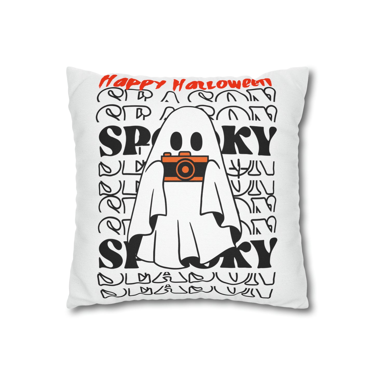 Funda de almohada cuadrada de poliéster hilado - Halloween - Pequeño fantasma - 08/06