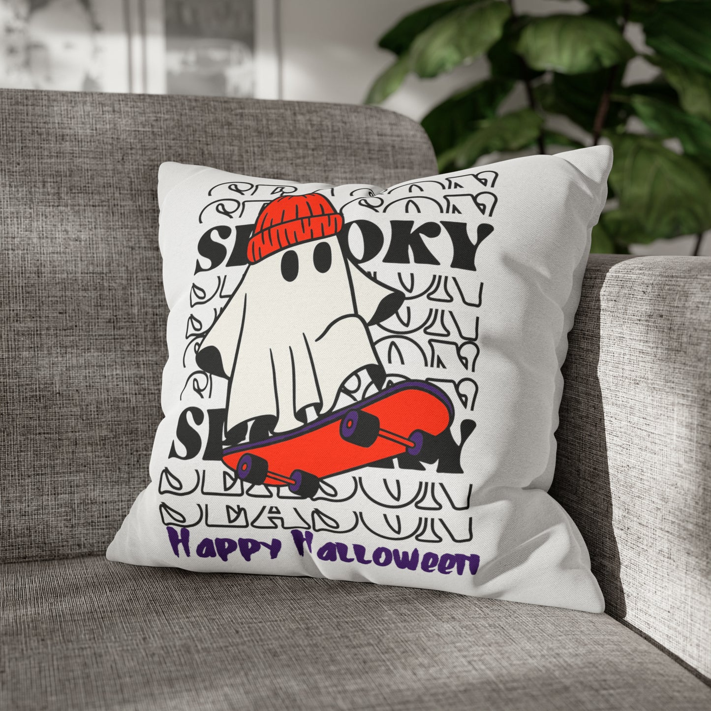 Spun Polyester Square Pillow Case - Halloween - Little Ghost - 02/04