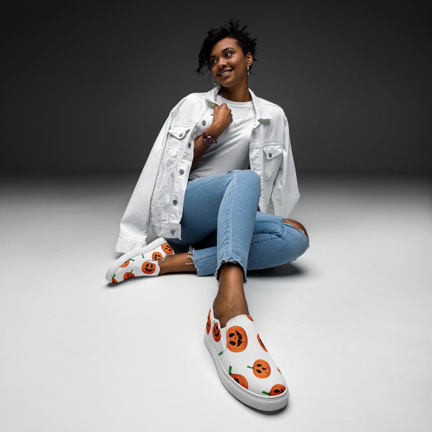 Chaussures à enfiler en toile pour femmes - Halloween - Citrouilles