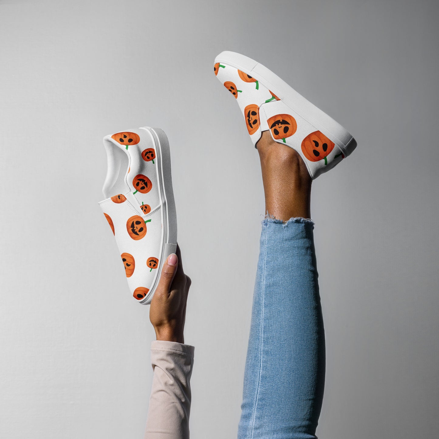 Chaussures à enfiler en toile pour femmes - Halloween - Citrouilles